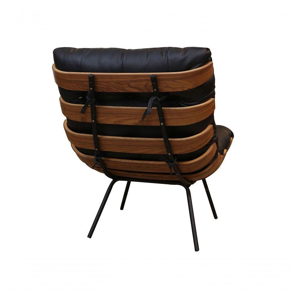 Poltrona E Puff Giratórios De Couro Costela Wood Preto - 7