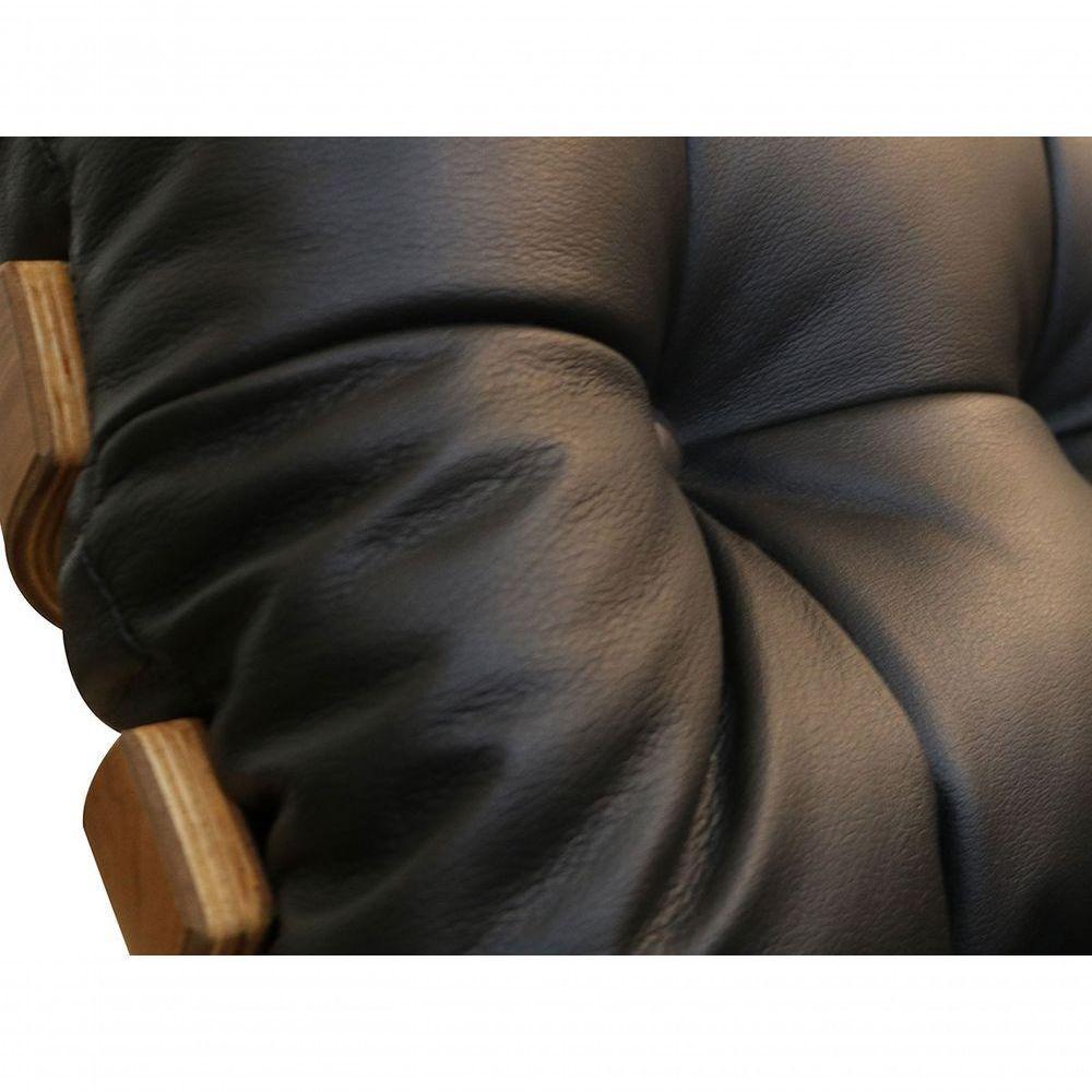 Poltrona E Puff Giratórios De Couro Costela Wood Preto - 10