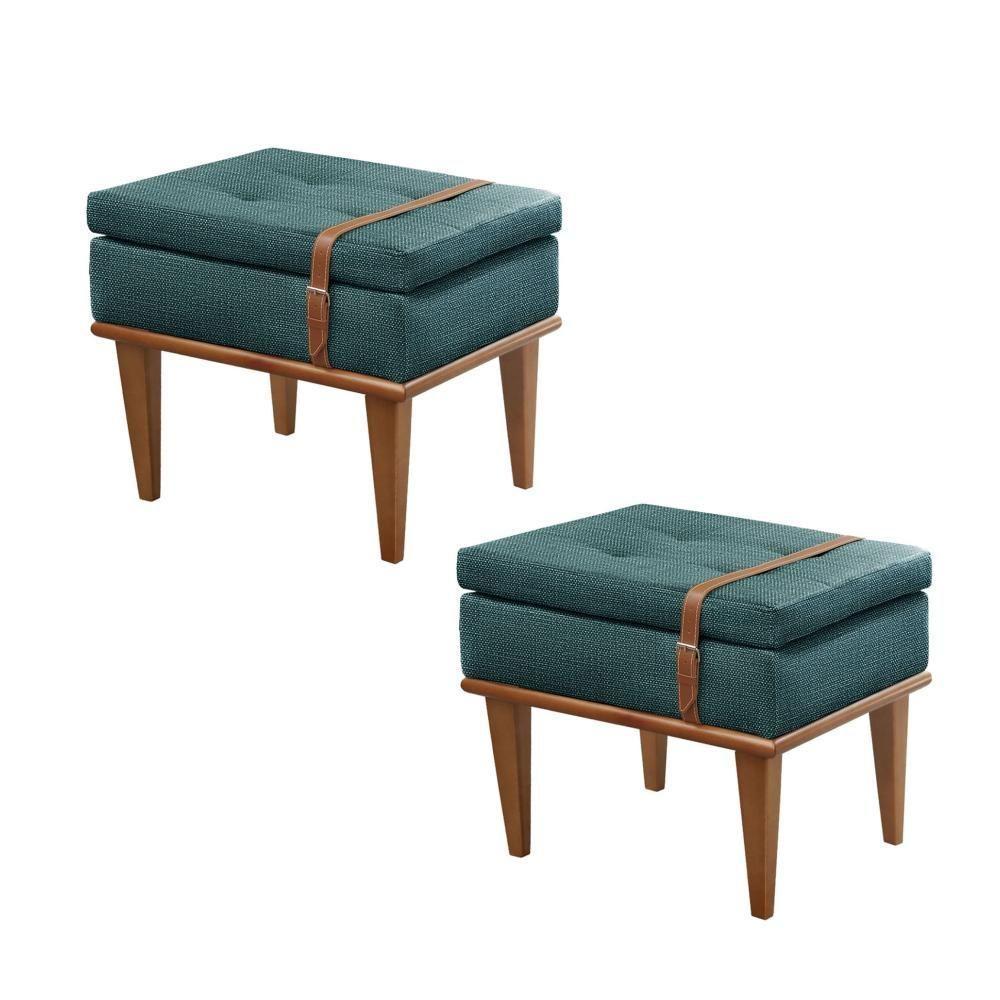 Conjunto - 2 Puffs Banqueta Londres Luxo Castellar Móbile Linho Azul - 1