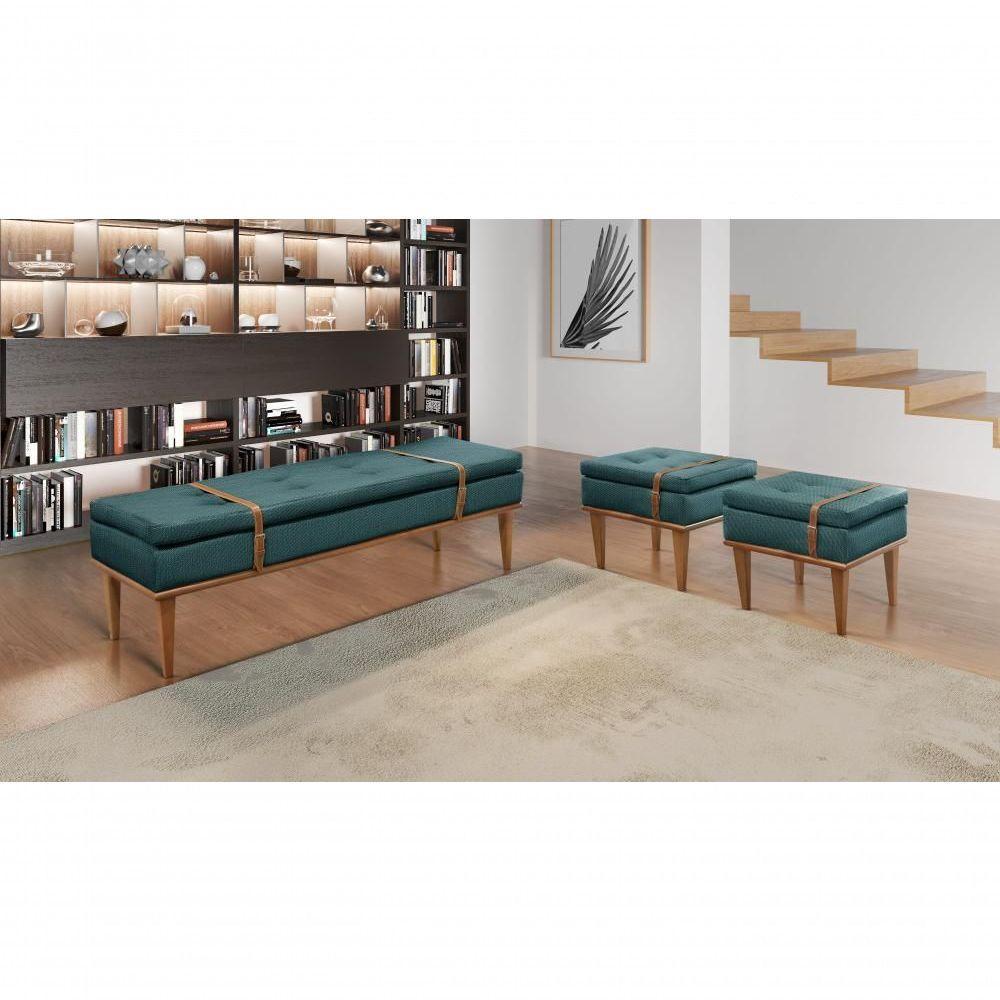 Conjunto - 2 Puffs Banqueta Londres Luxo Castellar Móbile Linho Azul - 5