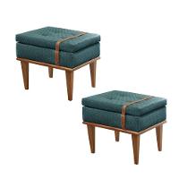 Conjunto - 2 Puffs Banqueta Londres Luxo Castellar Móbile Linho Azul - 1