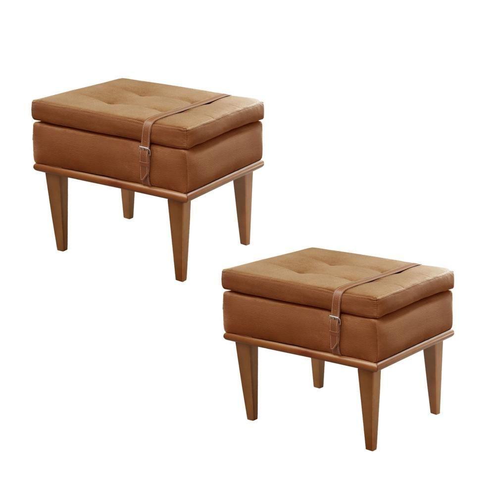 Conjunto - 2 Puffs Banqueta Londres Luxo Castellar Móbile Corino Caramelo - 1