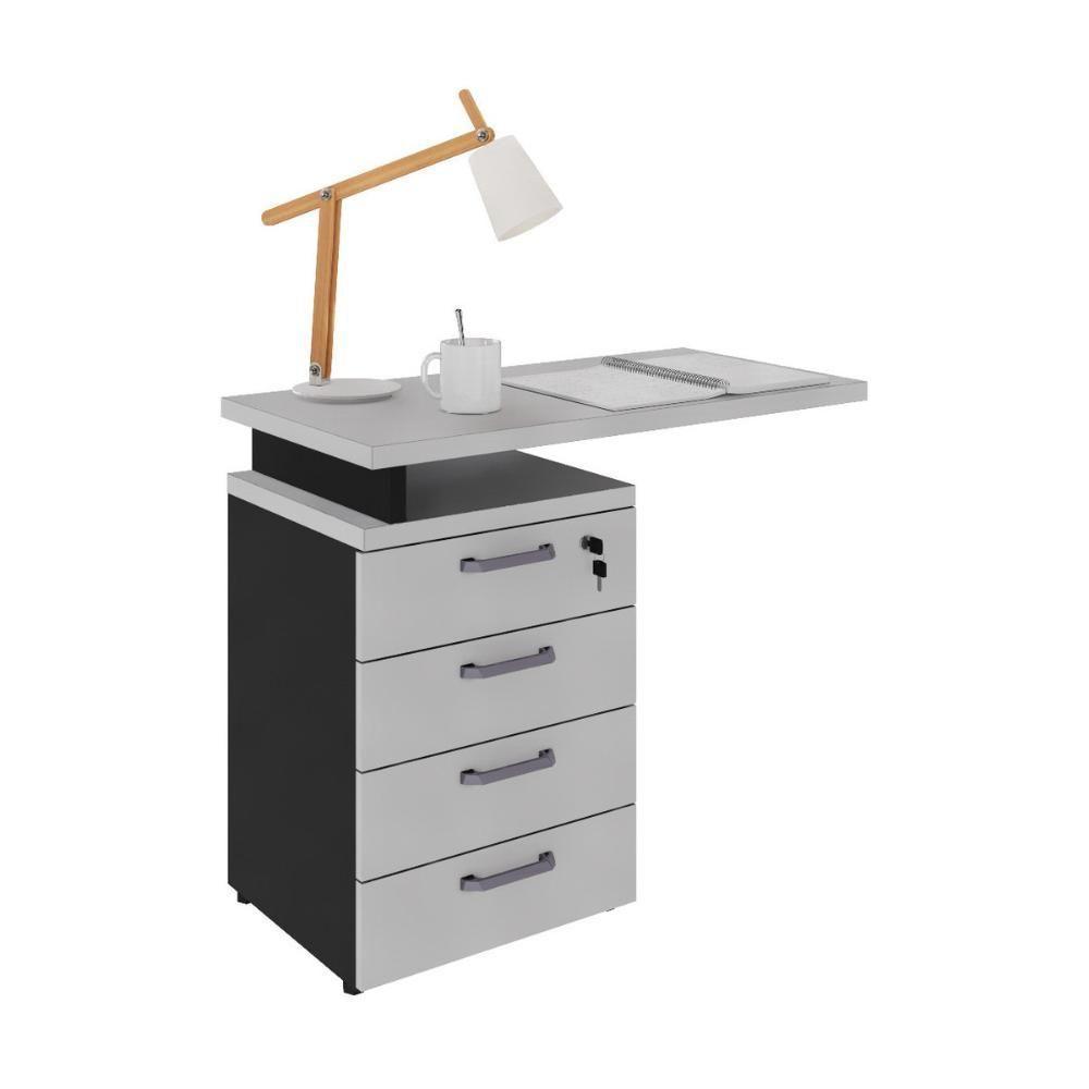 Gaveteiro De Escritório Com Tampo Auxiliar 90cm Com Chave 4 Gavetas Multimóveis Cr25300 Cinza Preto - 2