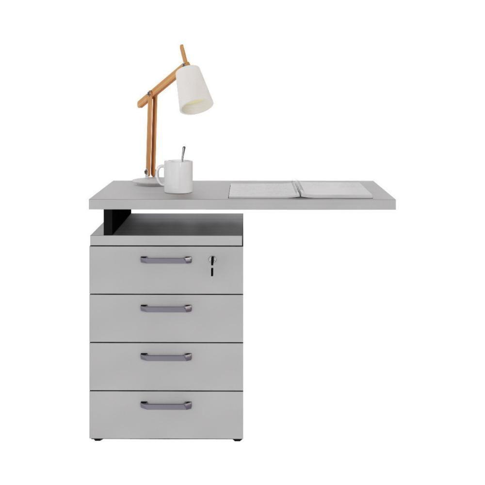 Gaveteiro De Escritório Com Tampo Auxiliar 90cm Com Chave 4 Gavetas Multimóveis Cr25300 Cinza Preto - 6