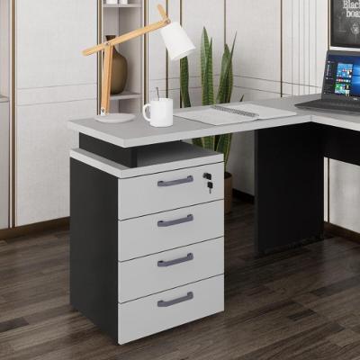 Gaveteiro De Escritório Com Tampo Auxiliar 90cm Com Chave 4 Gavetas Multimóveis Cr25300 Cinza Preto