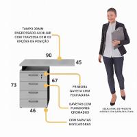 Gaveteiro De Escritório Com Tampo Auxiliar 90cm Com Chave 4 Gavetas Multimóveis Cr25300 Cinza Preto - 3