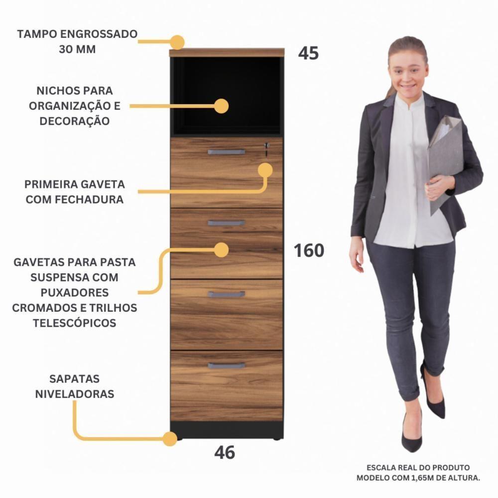 Armário De Escritório Para Arquivos 46,5cm 4 Gavetas Multimóveis Cr25295 Sevilha Preto - 3