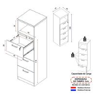 Armário De Escritório Para Arquivos 46,5cm 4 Gavetas Multimóveis Cr25295 Sevilha Preto