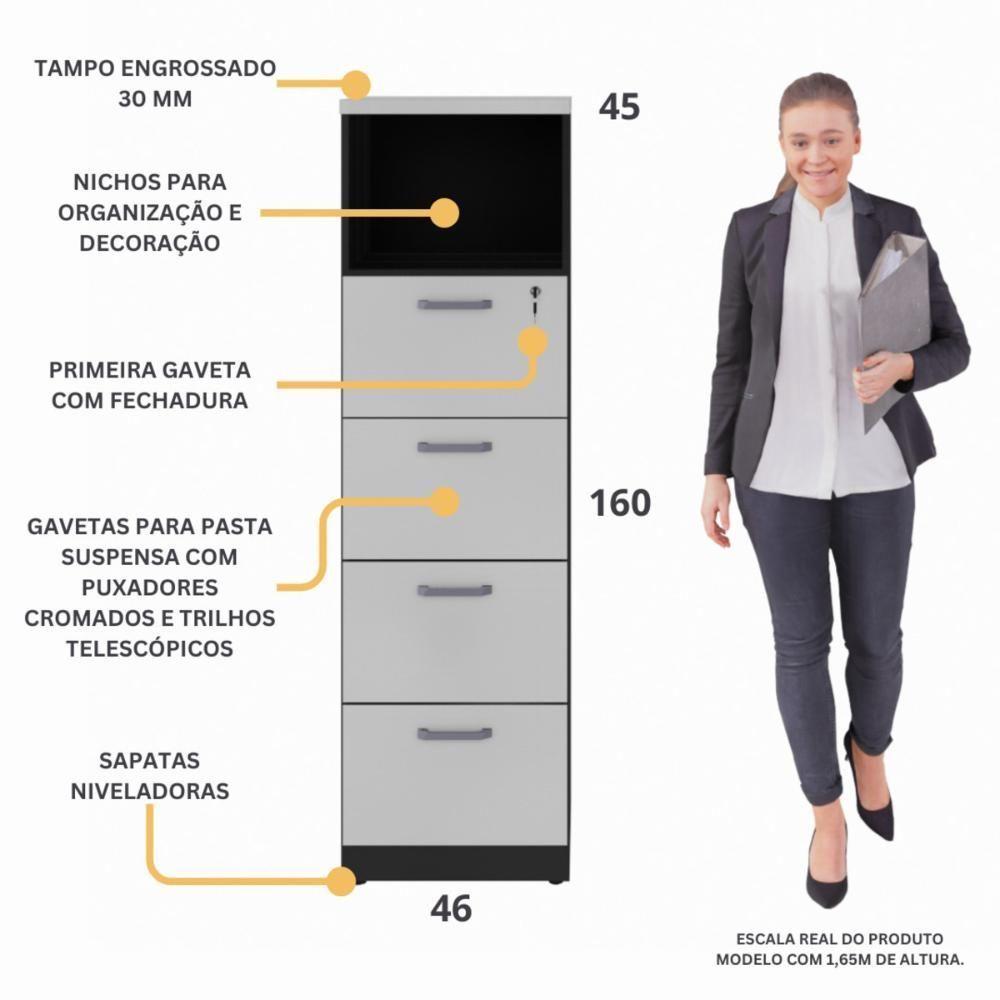Armário De Escritório Para Arquivos 46,5cm 4 Gavetas Multimóveis Cr25295 Cinza Preto - 3