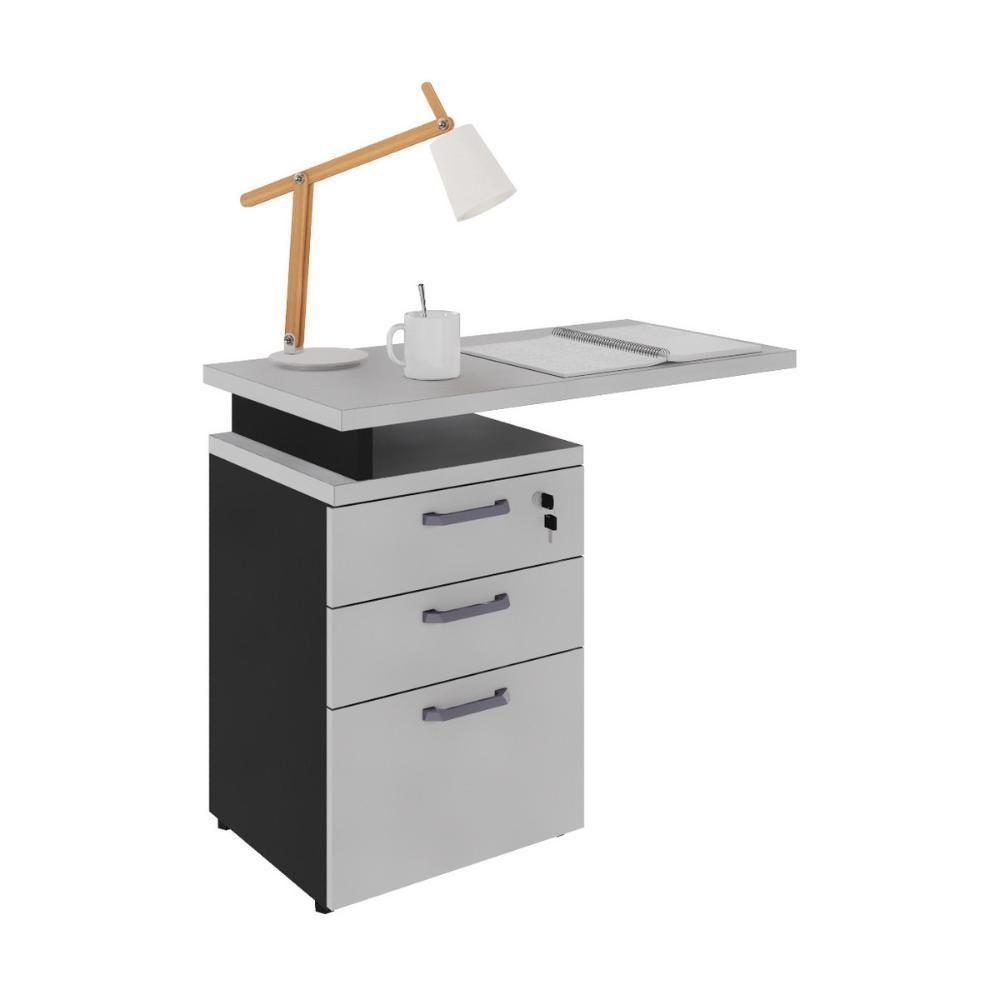 Gaveteiro De Escritório Com Tampo Auxiliar 90cm Com Chave 3 Gavetas Multimóveis Cr25301 Cinza Preto - 2