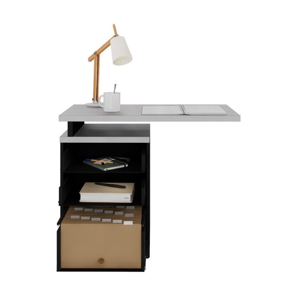 Gaveteiro De Escritório Com Tampo Auxiliar 90cm Com Chave 3 Gavetas Multimóveis Cr25301 Cinza Preto - 5