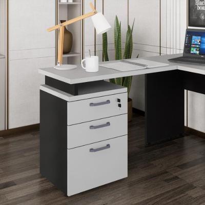 Gaveteiro De Escritório Com Tampo Auxiliar 90cm Com Chave 3 Gavetas Multimóveis Cr25301 Cinza Preto
