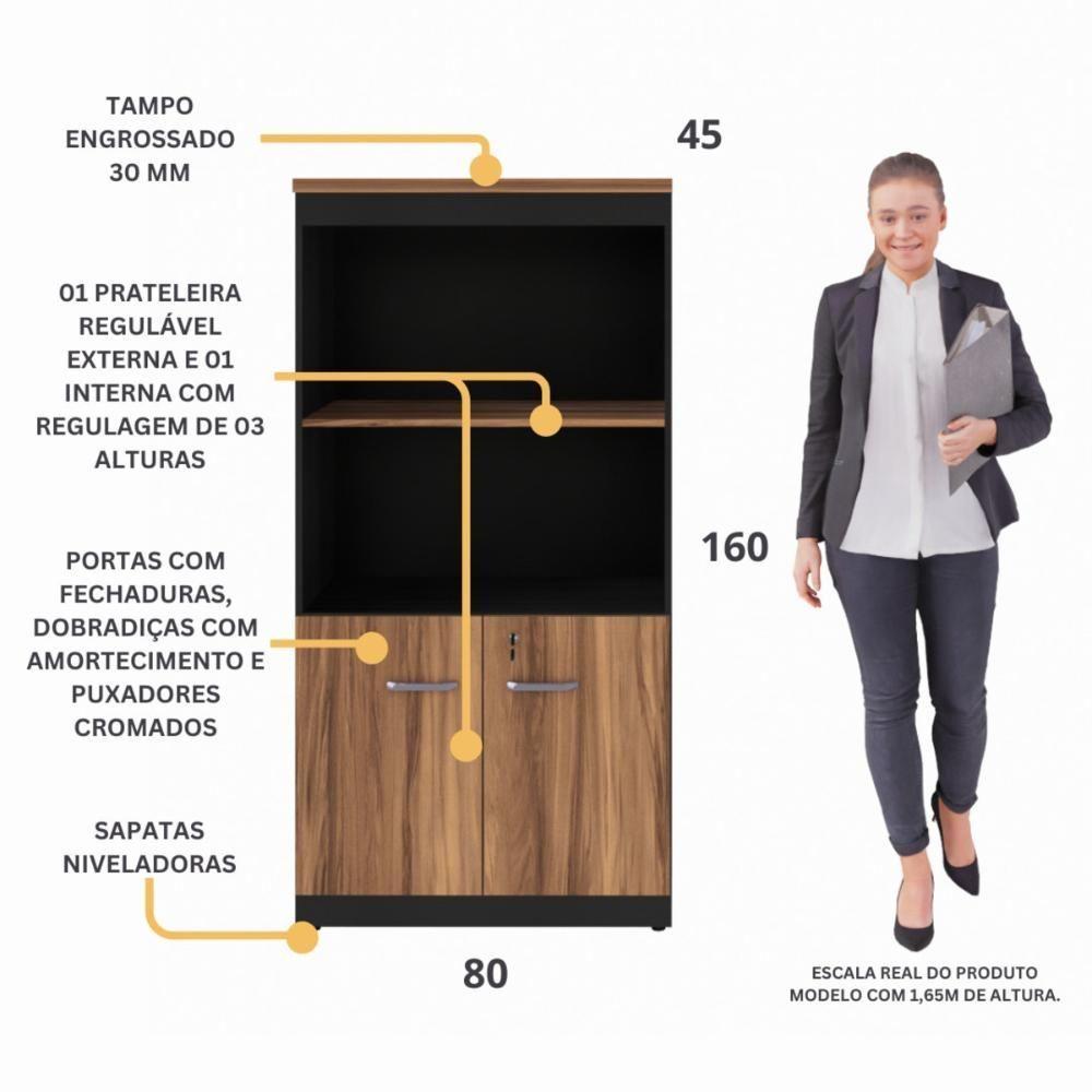 Armário De Escritório 80cm 2 Portas Com Chave Multimóveis Cr25298 Sevilha Preto - 3