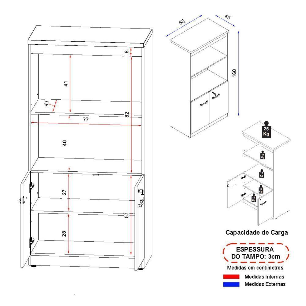 Armário De Escritório 80cm 2 Portas Com Chave Multimóveis Cr25298 Sevilha Preto - 4