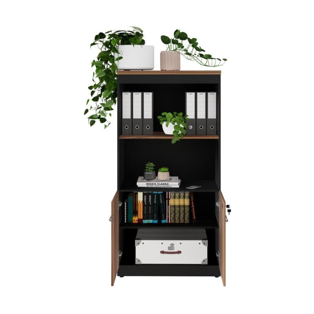 Armário De Escritório 80cm 2 Portas Com Chave Multimóveis Cr25298 Sevilha Preto - 5