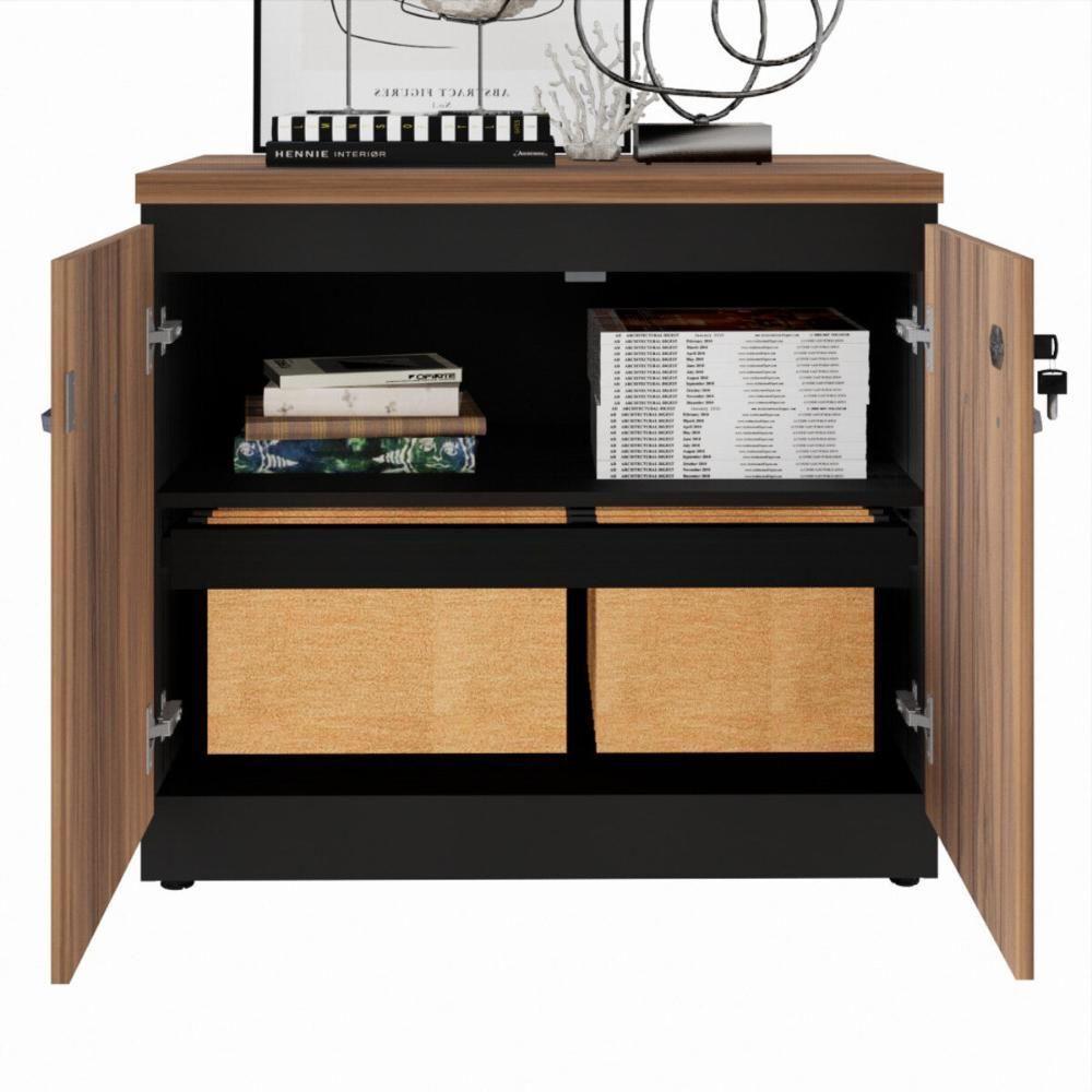 Balcão De Escritório 80cm 2 Portas Com Chave Multimóveis Cr25296 Sevilha Preto - 5