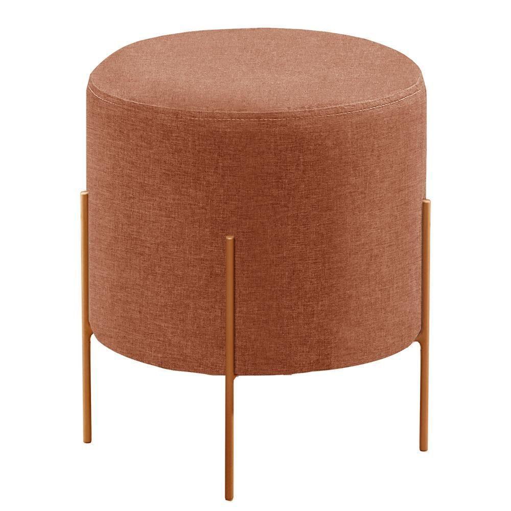 Conjunto - 2 Puff Banqueta Odim Bronze Luxo Castellar Móbile Linho Terracota - 2