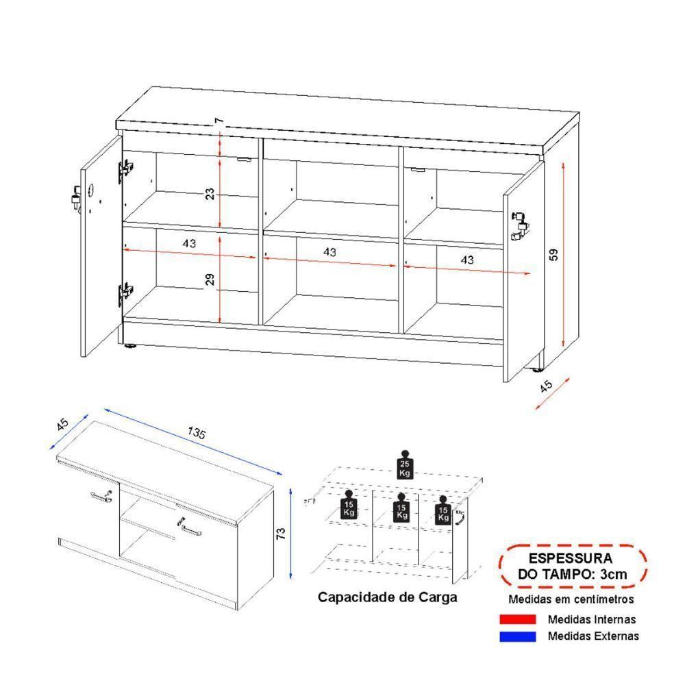 Balcão De Escritório 135cm 2 Portas Com Chave Multimóveis Cr25297 Sevilha Preto - 2