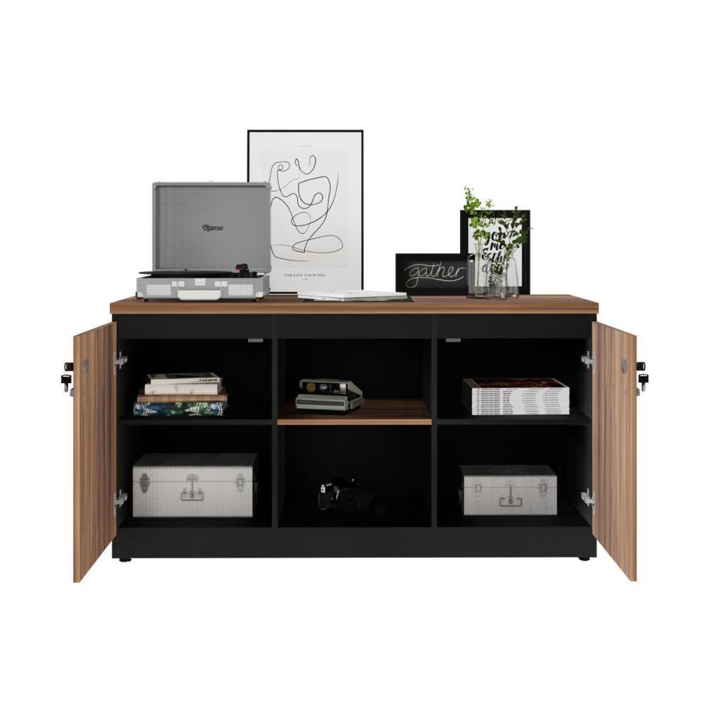 Balcão De Escritório 135cm 2 Portas Com Chave Multimóveis Cr25297 Sevilha Preto - 3