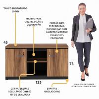 Balcão De Escritório 135cm 2 Portas Com Chave Multimóveis Cr25297 Sevilha Preto - 5