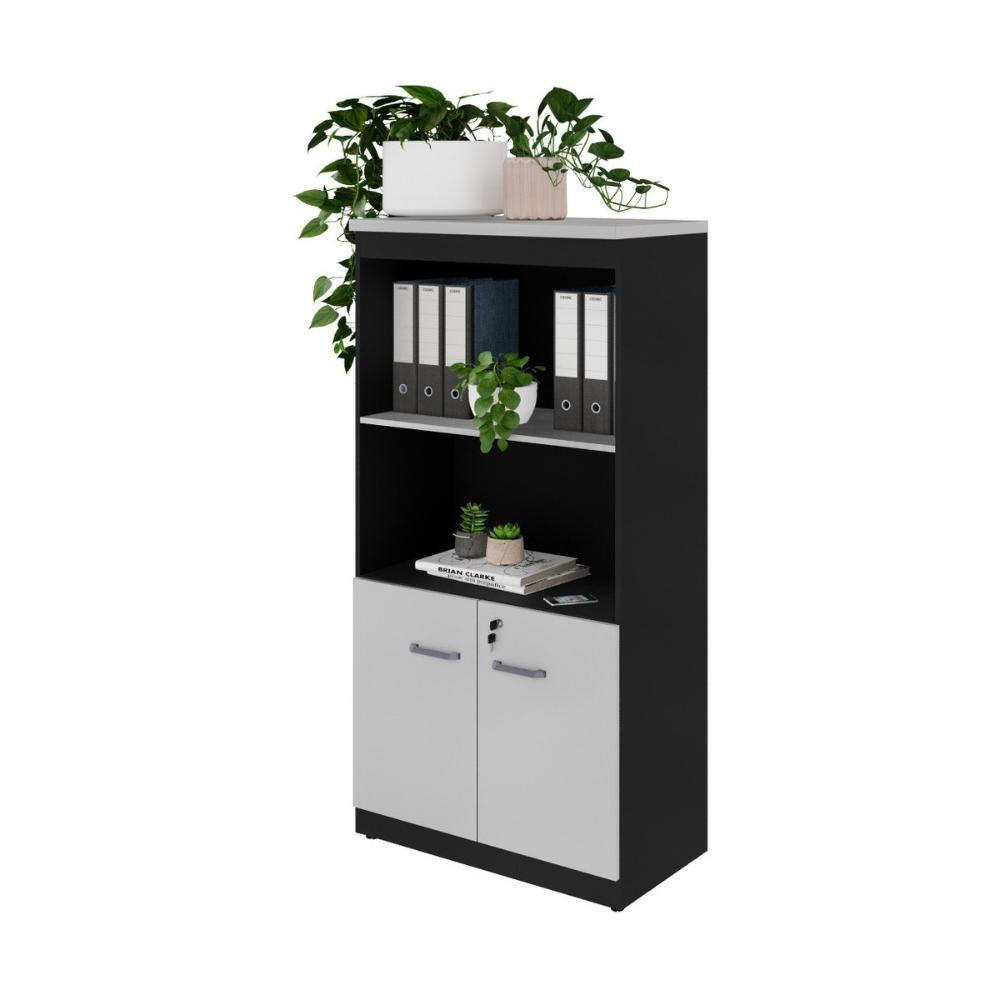 Armário De Escritório 80cm 2 Portas Com Chave Multimóveis Cr25298 Cinza Preto - 2
