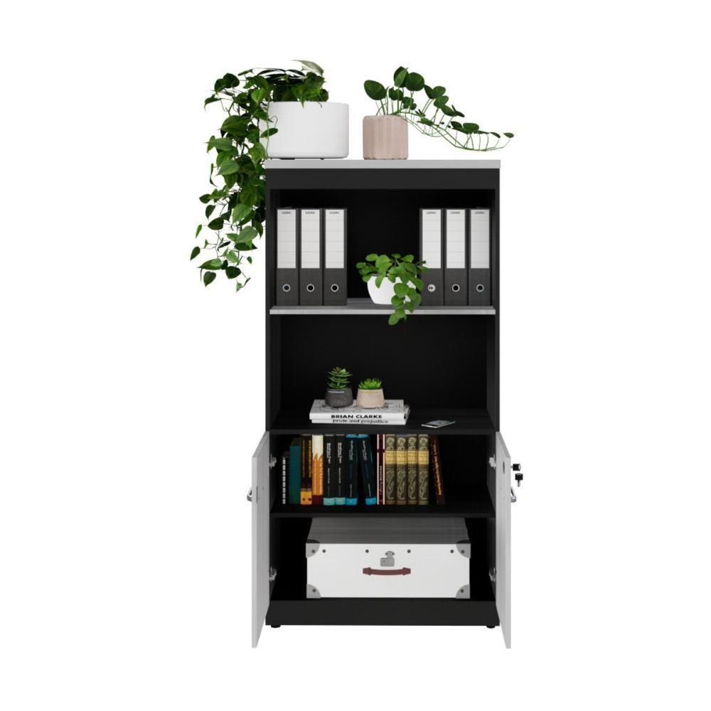 Armário De Escritório 80cm 2 Portas Com Chave Multimóveis Cr25298 Cinza Preto - 5