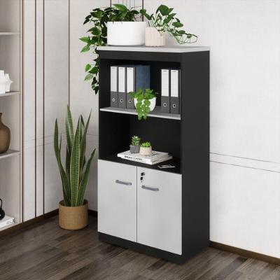 Armário de Escritório CR25298 2 Portas 3 Prateleiras MDP 80CM Cinza Preto