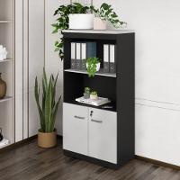 Armário De Escritório 80cm 2 Portas Com Chave Multimóveis Cr25298 Cinza Preto - 1