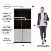 Armário De Escritório 80cm 2 Portas Com Chave Multimóveis Cr25298 Cinza Preto - 3