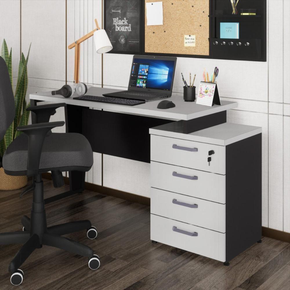 Escrivaninha Extensível 120cm 4 Gavetas Flex Multimóveis Cr25323 Cinza Preto - 1