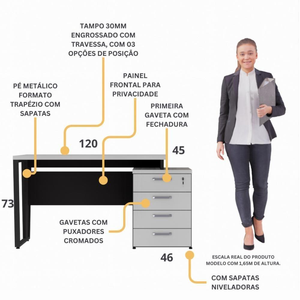 Escrivaninha Extensível 120cm 4 Gavetas Flex Multimóveis Cr25323 Cinza Preto - 2