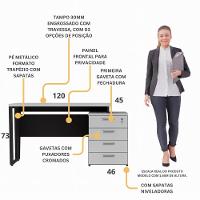 Escrivaninha Extensível 120cm 4 Gavetas Flex Multimóveis Cr25323 Cinza Preto - 2