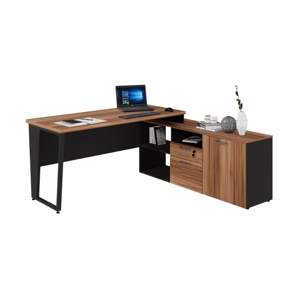 Escrivaninha Com Balcão Lateral 170cm 1 Porta 2 Gavetas Flex Multimóveis Cr25307 Sevilha Preto - 2