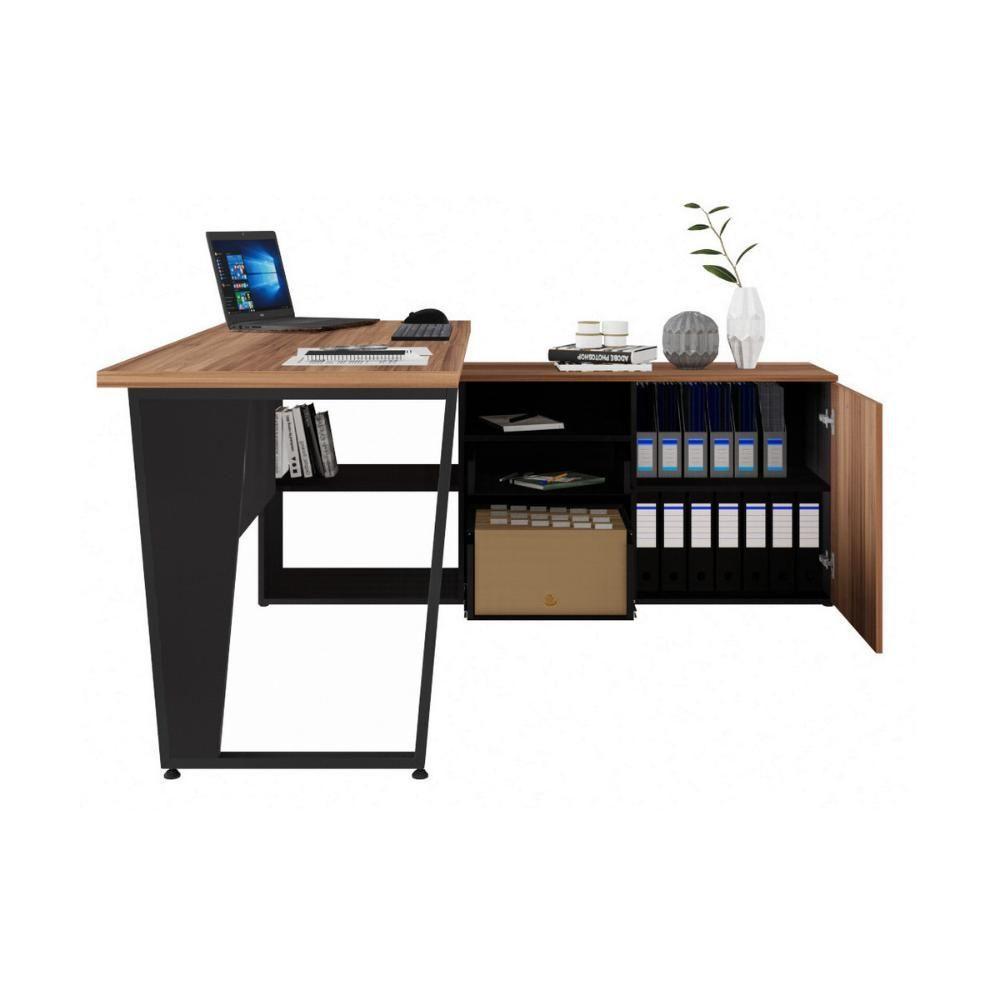 Escrivaninha Com Balcão Lateral 170cm 1 Porta 2 Gavetas Flex Multimóveis Cr25307 Sevilha Preto - 5