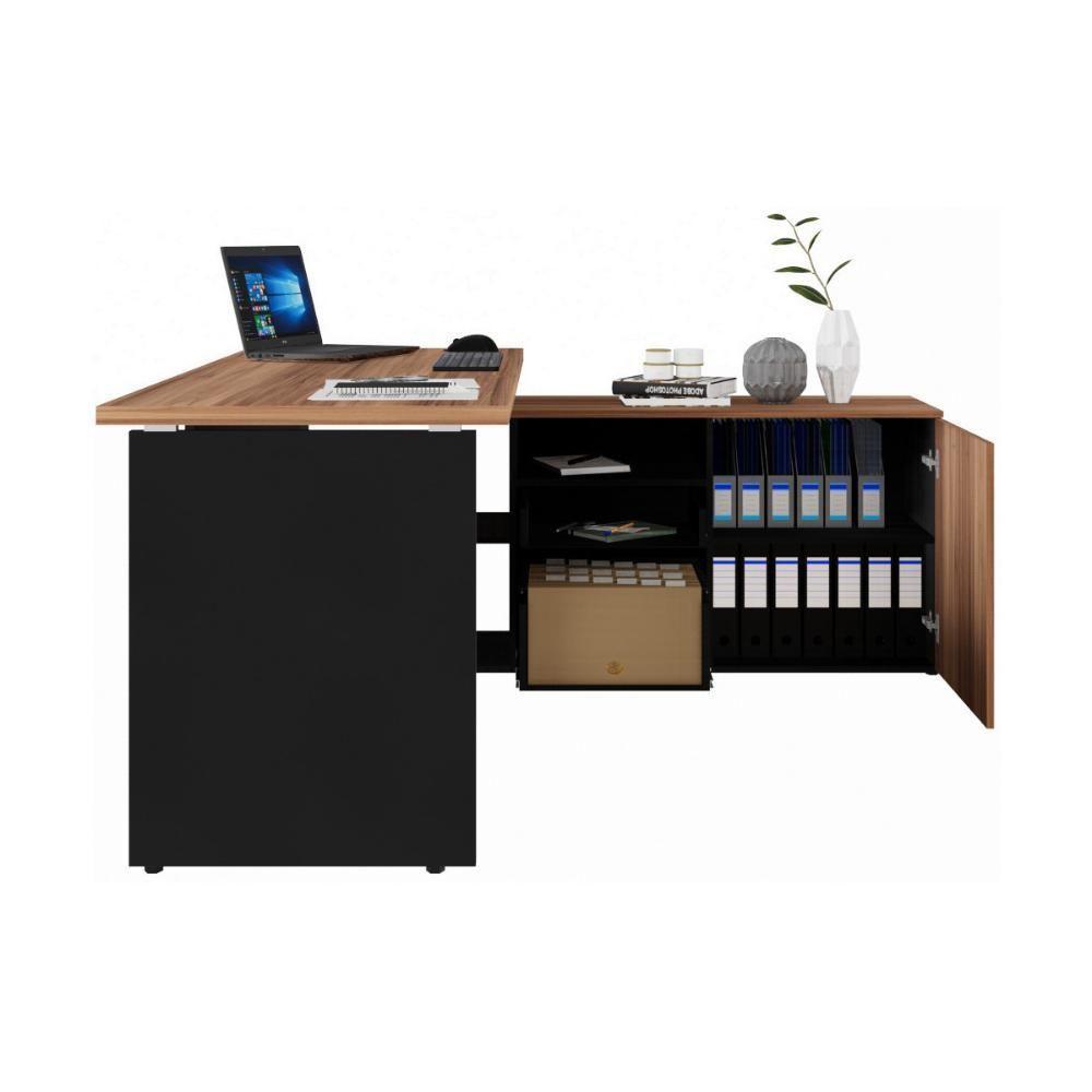 Escrivaninha Com Balcão Lateral 170cm 1 Porta 2 Gavetas Flex Multimóveis Cr25308 Sevilha Preto - 2