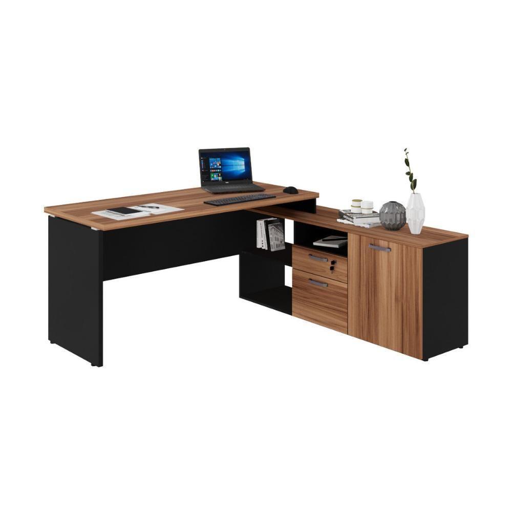 Escrivaninha Com Balcão Lateral 170cm 1 Porta 2 Gavetas Flex Multimóveis Cr25308 Sevilha Preto - 5