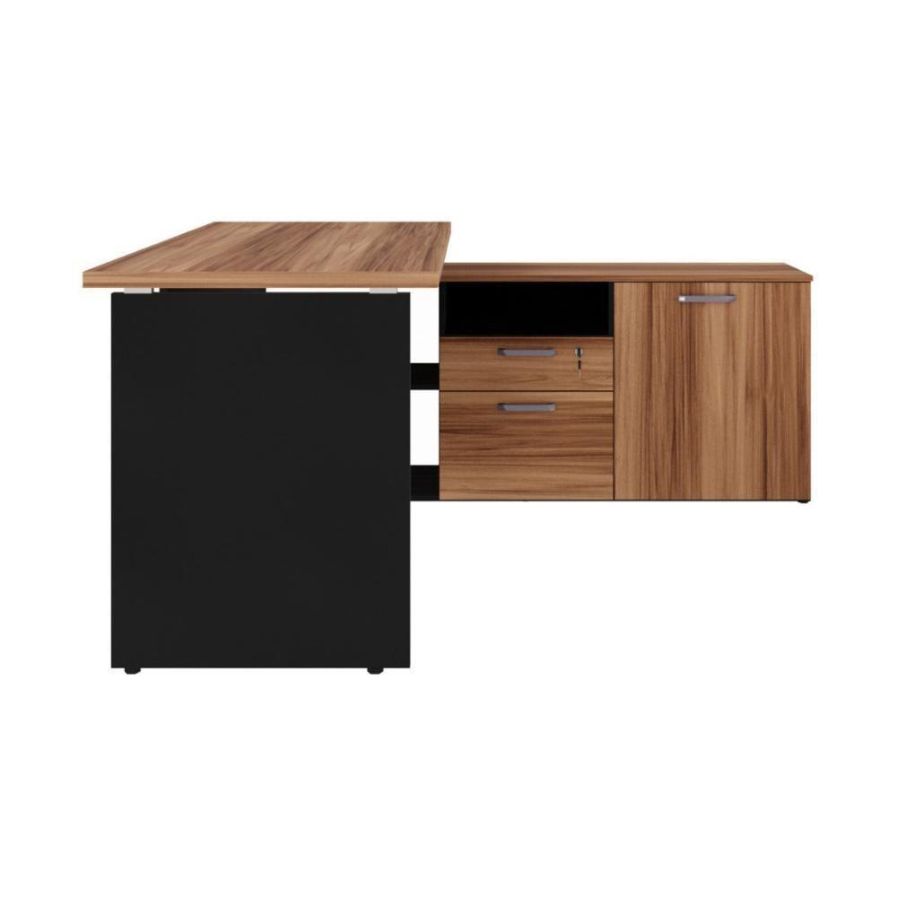 Escrivaninha Com Balcão Lateral 170cm 1 Porta 2 Gavetas Flex Multimóveis Cr25308 Sevilha Preto - 7