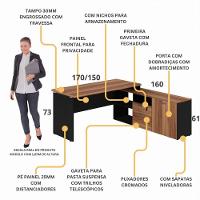 Escrivaninha Com Balcão Lateral 170cm 1 Porta 2 Gavetas Flex Multimóveis Cr25308 Sevilha Preto - 6