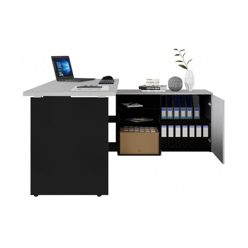 Escrivaninha Com Balcão Lateral 170cm 1 Porta 2 Gavetas Flex Multimóveis Cr25308 Cinza Preto - 2