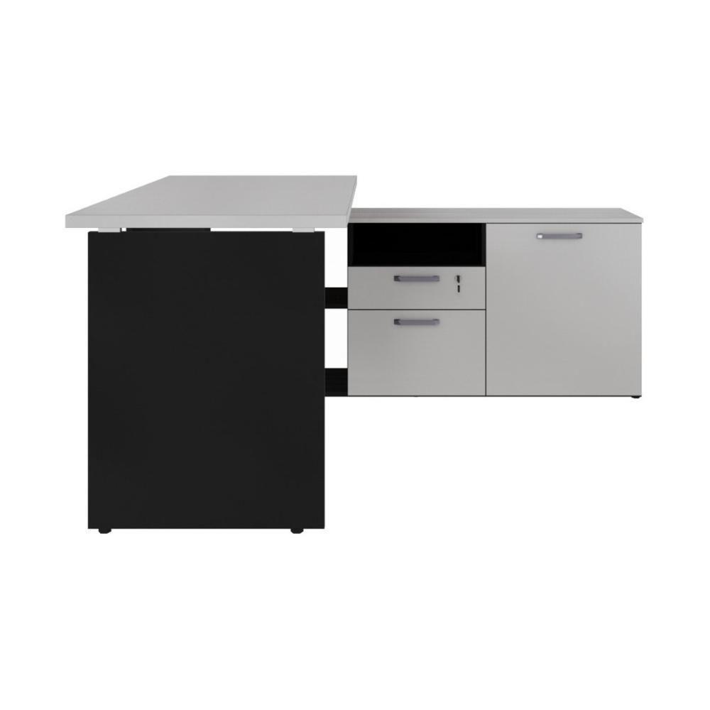 Escrivaninha Com Balcão Lateral 170cm 1 Porta 2 Gavetas Flex Multimóveis Cr25308 Cinza Preto - 7