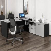 Escrivaninha Com Balcão Lateral 170cm 1 Porta 2 Gavetas Flex Multimóveis Cr25308 Cinza Preto - 1