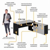 Escrivaninha Com Balcão Lateral 170cm 1 Porta 2 Gavetas Flex Multimóveis Cr25308 Cinza Preto - 6