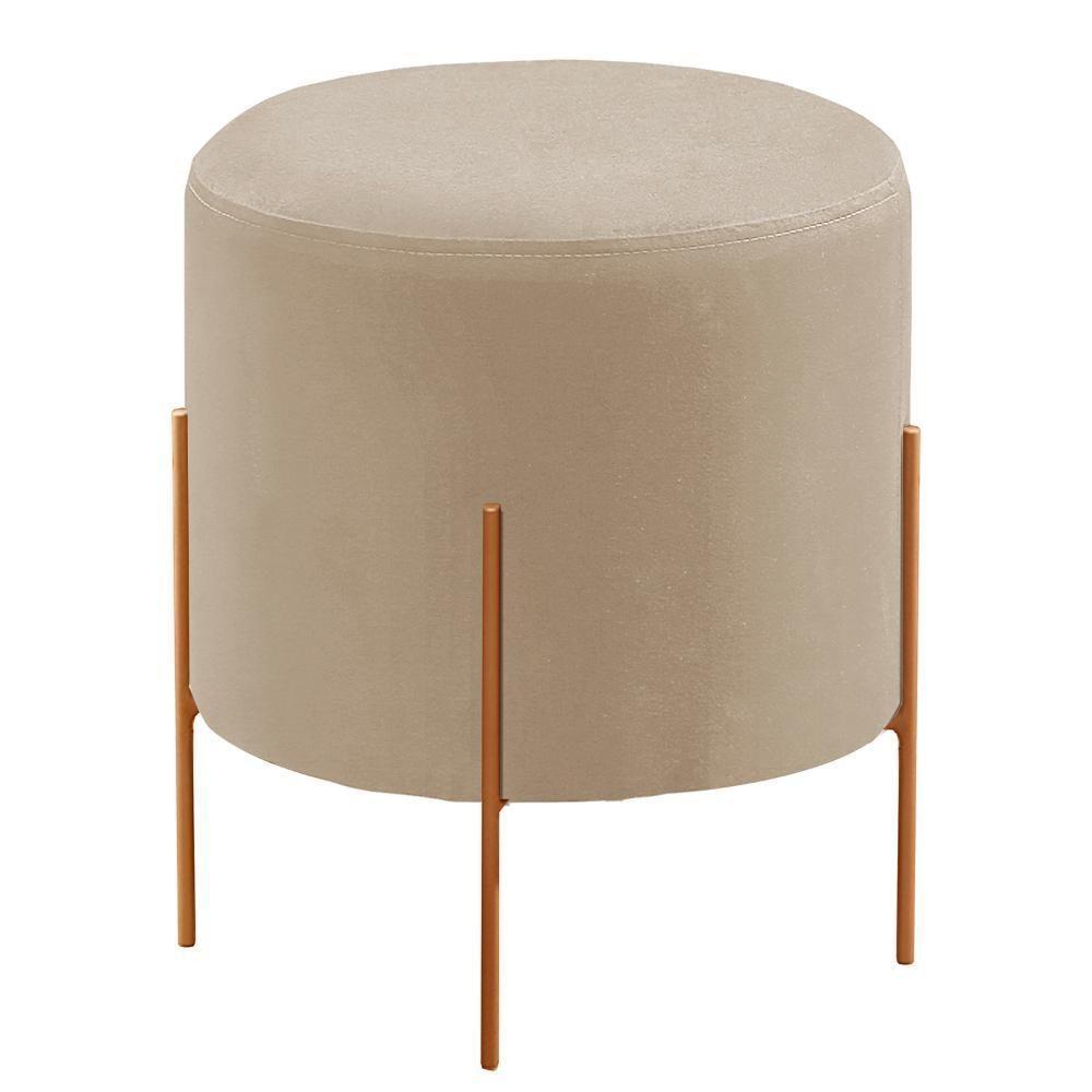 Conjunto - 2 Puff Banqueta Odim Bronze Luxo Castellar Móbile Veludo Bege Claro - 4