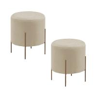 Conjunto - 2 Puff Banqueta Odim Bronze Luxo Castellar Móbile Veludo Bege Claro - 1