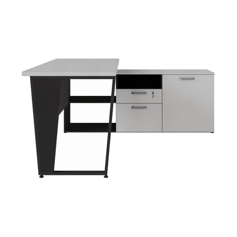 Escrivaninha Com Balcão Lateral 170cm 1 Porta 2 Gavetas Flex Multimóveis Cr25307 Cinza Preto - 3