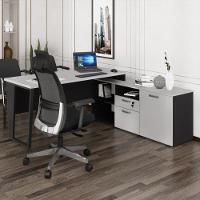 Escrivaninha Com Balcão Lateral 170cm 1 Porta 2 Gavetas Flex Multimóveis Cr25307 Cinza Preto - 1