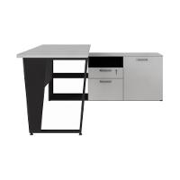 Escrivaninha Com Balcão Lateral 170cm 1 Porta 2 Gavetas Flex Multimóveis Cr25307 Cinza Preto - 3