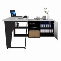 Escrivaninha Com Balcão Lateral 170cm 1 Porta 2 Gavetas Flex Multimóveis Cr25307 Cinza Preto