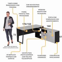 Escrivaninha Com Balcão Lateral 170cm 1 Porta 2 Gavetas Flex Multimóveis Cr25307 Cinza Preto - 6