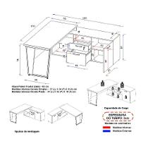 Escrivaninha Com Balcão Lateral 170cm 1 Porta 2 Gavetas Flex Multimóveis Cr25307 Cinza Preto - 7
